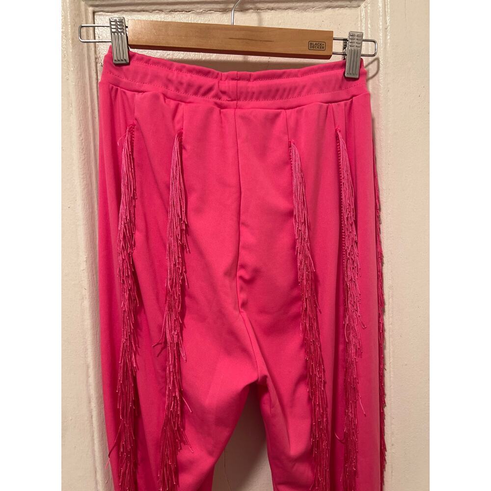 Women's Boho Drawstring Waist Long Fringe Tassel Pants Pink Size S - Picture 7 of 13